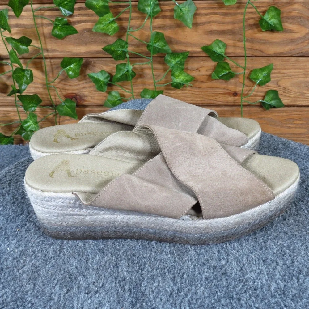 Apaseart Women Espadrille Wedge Platform Slide Sandals Sz 38 Summer Taupe Suede